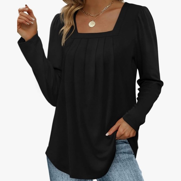 Tops - Elegant Black Long Sleeve Shirt